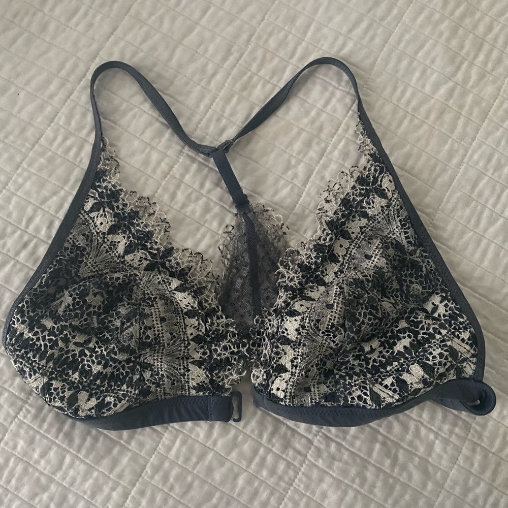 PINK Gray and white lace bralette
